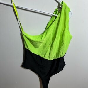 Neon Green and Black One Shoulder One Piece Dancer Wear